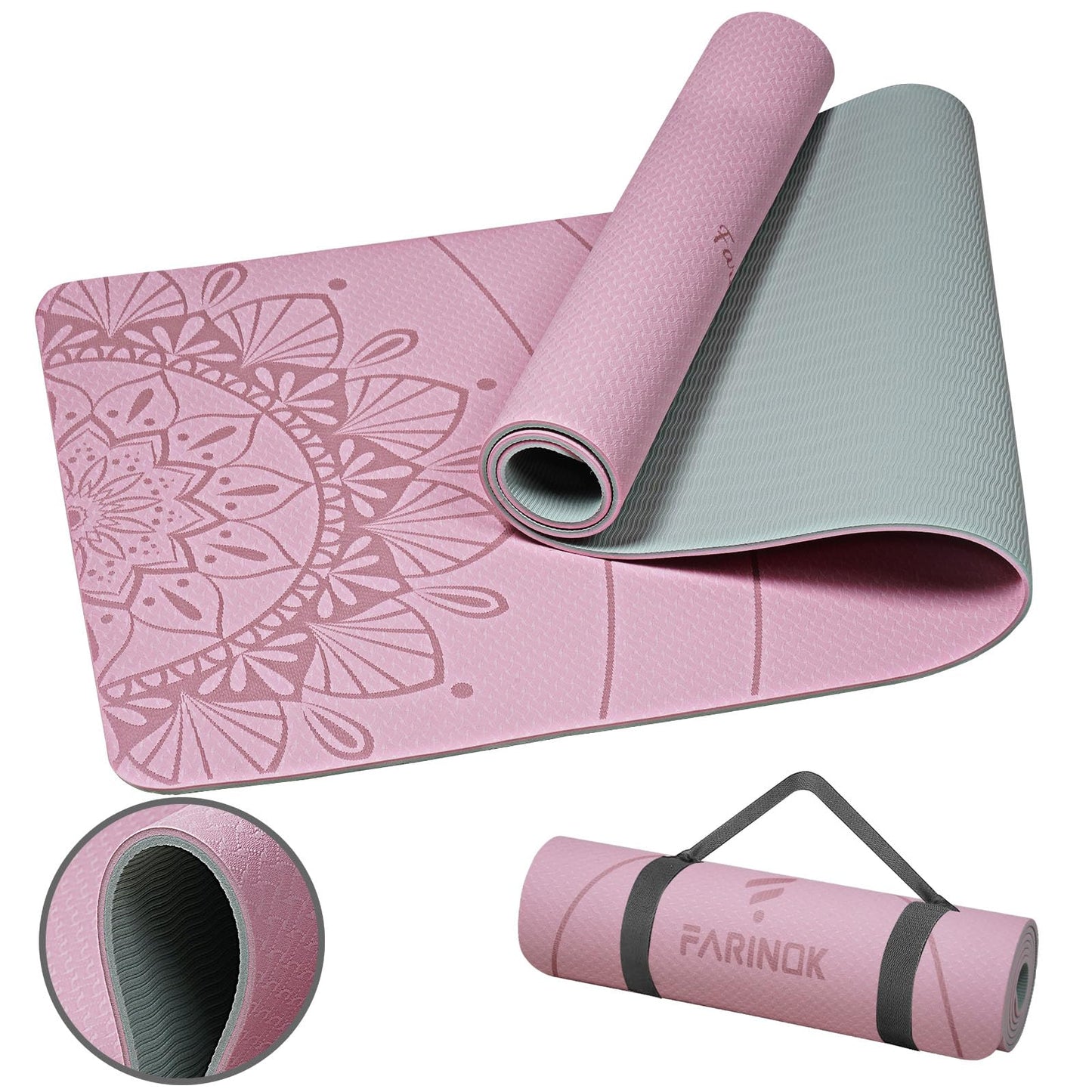 Pink 8MM Extra Thick Non-Slip Yoga Mat with Strap – Eco-Friendly